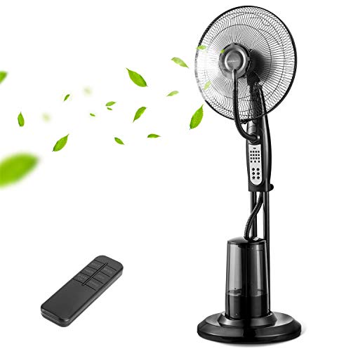 Aigostar Breeze - Ventilador de pie con nebulizador de agua, oscilante, mando a distancia, temporizador, 3 modos, 3 velocidades, 75W, flujo de aire 22m/s, nebulización ultrasónica. Diseño exclusivo