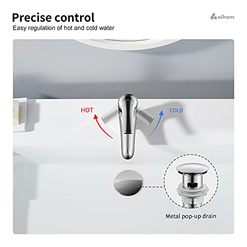 AiHom Grifo de Lavabo con Desagüe Universal,Grifo Baño Mezclador Monomando Lavabo Clásico,Grifo Monomando Lavabo con Válvula para Lavabo,Válvula De Cerámica,Agua Caliente y Fría Ajustable