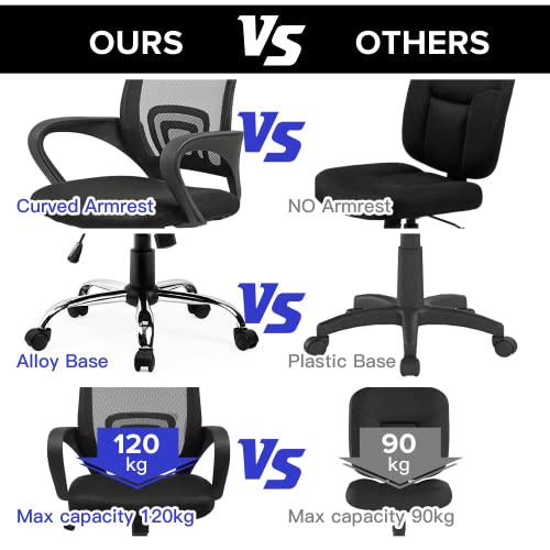AIHOO Silla de oficina ergonómica giratoria con altura ajustable, malla de carga máxima de 150 kg