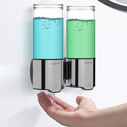 AIKE Dispensador Triple Automático de Jabón y Ducha Montaje en Pared 3 Cámaras IPX7 Impermeable 3 x 500ml