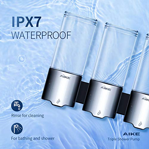 AIKE Dispensador Triple Automático de Jabón y Ducha Montaje en Pared 3 Cámaras IPX7 Impermeable 3 x 500ml