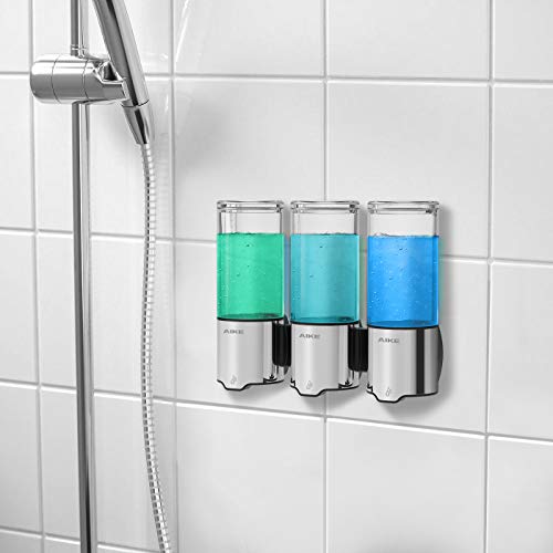 AIKE Dispensador Triple Automático de Jabón y Ducha Montaje en Pared 3 Cámaras IPX7 Impermeable 3 x 500ml