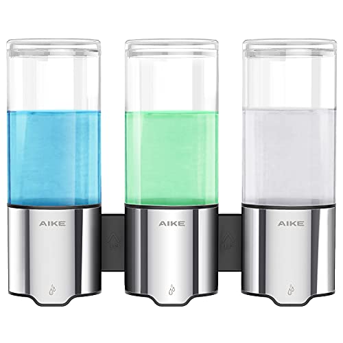 AIKE Dispensador Triple Automático de Jabón y Ducha Montaje en Pared 3 Cámaras IPX7 Impermeable 3 x 500ml