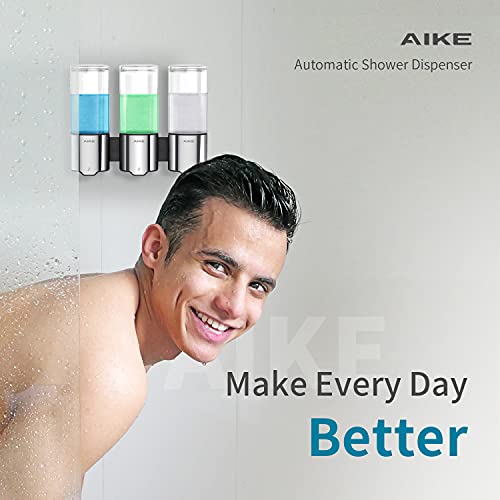 AIKE Dispensador Triple Automático de Jabón y Ducha Montaje en Pared 3 Cámaras IPX7 Impermeable 3 x 500ml