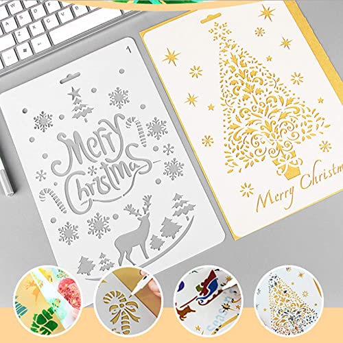 AILANDA 16 pcs Navidad Plantillas Dibujo Plástico Plantilla de Pintura Plantillas Navidad Manualidades para Scrapbooking, Diario, Pintura,Pintar Tarjetas, decoración de Ventanas Navidad