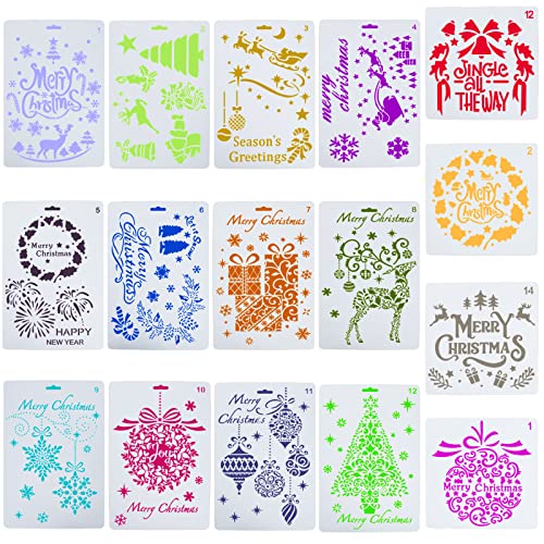 AILANDA 16 pcs Navidad Plantillas Dibujo Plástico Plantilla de Pintura Plantillas Navidad Manualidades para Scrapbooking, Diario, Pintura,Pintar Tarjetas, decoración de Ventanas Navidad