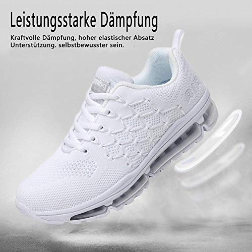 Air Zapatillas de Running para Hombre Mujer Zapatos para Correr y Asfalto Aire Libre y Deportes Calzado 1643 Unisexo White 38