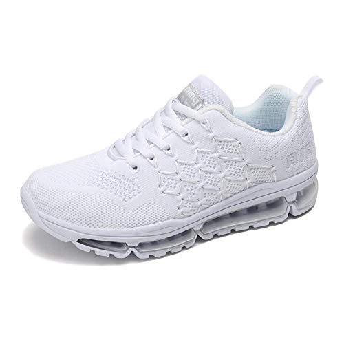 Air Zapatillas de Running para Hombre Mujer Zapatos para Correr y Asfalto Aire Libre y Deportes Calzado 1643 Unisexo White 38