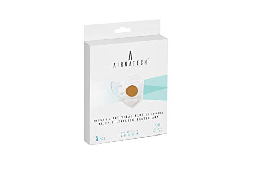 AIRNATECH Plus Air-e017 Mascarillas Higiénicas Reutilizables - 20 Lavados - 99,9% Filtración Bacteriana - 11 Mostaza - Pack 5 Unidades, color Mostaza - Pack de 5