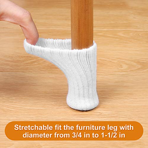 AIRUJIA Calcetines para patas de silla, 32 piezas de punto elásticos para muebles, protectores de suelo, doble grosor, para patas cuadradas redondas con diámetro de 2,5 a 5 cm (blanco)
