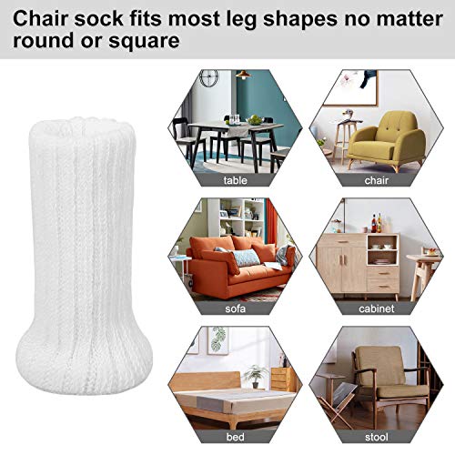 AIRUJIA Calcetines para patas de silla, 32 piezas de punto elásticos para muebles, protectores de suelo, doble grosor, para patas cuadradas redondas con diámetro de 2,5 a 5 cm (blanco)