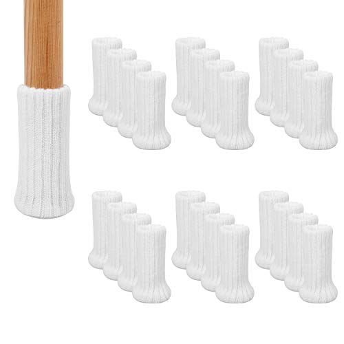 AIRUJIA Calcetines para patas de silla, 32 piezas de punto elásticos para muebles, protectores de suelo, doble grosor, para patas cuadradas redondas con diámetro de 2,5 a 5 cm (blanco)