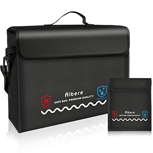Aitere Bolsa ignífuga para documentos, 43 x 31 x 15 cm, impermeable, resistente al fuego, para documentos A4, pasaporte, dinero, objetos de valor | con bolsillo adicional y cremallera YKK