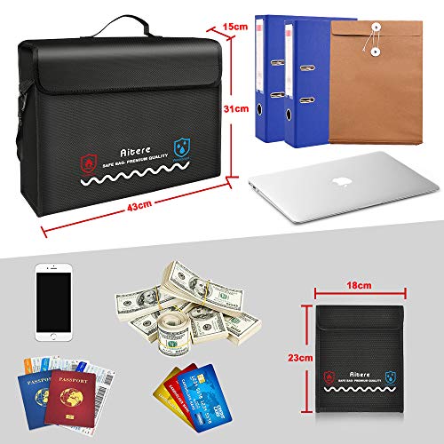 Aitere Bolsa ignífuga para documentos, 43 x 31 x 15 cm, impermeable, resistente al fuego, para documentos A4, pasaporte, dinero, objetos de valor | con bolsillo adicional y cremallera YKK