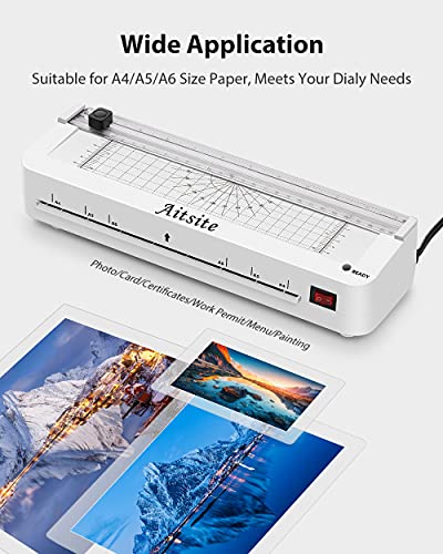 Aitsite Plastificadoras Máquina A4 A5 A7 para Laminadora con Redondeador Máquina para Plastificar con Función ABS / 16 Bolsitas 5-EN-1 Plastificadoras 30cm/min para el Uso en Colegio, Oficina y Hogar