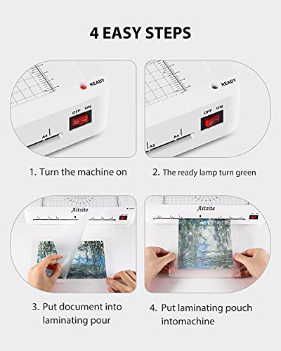 Aitsite Plastificadoras Máquina A4 A5 A7 para Laminadora con Redondeador Máquina para Plastificar con Función ABS / 16 Bolsitas 5-EN-1 Plastificadoras 30cm/min para el Uso en Colegio, Oficina y Hogar