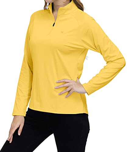 AjezMax Camiseta Deporte Mujer de Manga Larga Camisetas Corriendo Invierno Secado Rápido Sudadera de 1/4 Zip con Agujeros para los Pulgares Amarillo L