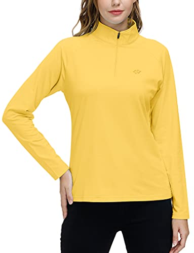 AjezMax Camiseta Deporte Mujer de Manga Larga Camisetas Corriendo Invierno Secado Rápido Sudadera de 1/4 Zip con Agujeros para los Pulgares Amarillo L