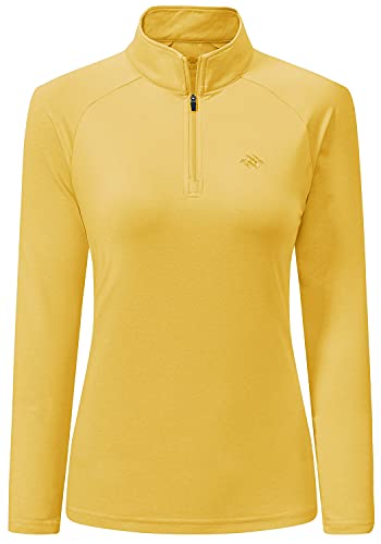AjezMax Camiseta Deporte Mujer de Manga Larga Camisetas Corriendo Invierno Secado Rápido Sudadera de 1/4 Zip con Agujeros para los Pulgares Amarillo L