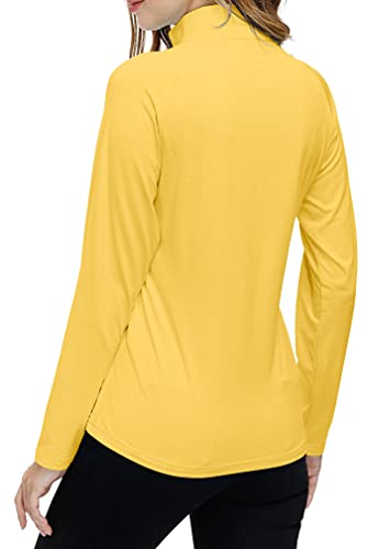 AjezMax Camiseta Deporte Mujer de Manga Larga Camisetas Corriendo Invierno Secado Rápido Sudadera de 1/4 Zip con Agujeros para los Pulgares Amarillo L