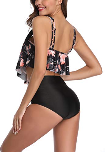 Ajpguot Verano Traje de Baño Mujer Sexy Push Up Bikinis Impresión Tops de Bikini+Triángulo Braguitas Talla Grande Bañador Conjuntos (L, Y1063 Negro)