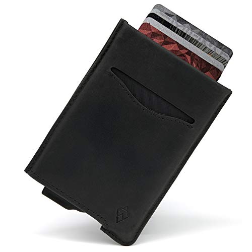 AKIELO Tarjetero de Hombre de Piel con Bloqueo RFID y Caja Regalo – Cartera de Hombre para Tarjetas – Cartera Tarjetero de Hombre y Protector de Tarjetas Contactless (Colección Alpha)