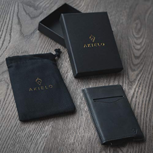AKIELO Tarjetero de Hombre de Piel con Bloqueo RFID y Caja Regalo – Cartera de Hombre para Tarjetas – Cartera Tarjetero de Hombre y Protector de Tarjetas Contactless (Colección Alpha)