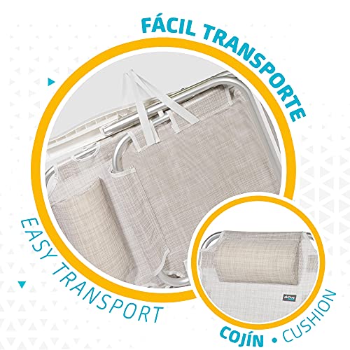 Aktive 53975 - Silla reclinable de playa, Silla multiposición, 5 posiciones, altura del asiento 21 cm, 60x47x83 cm, con asa de transporte, color beige, Aktive Beach
