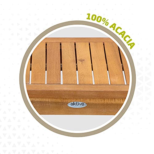 Aktive 61001 - Conjunto muebles de jardín, Conjunto muebles de madera, Muebles jardín, 1 mesa, 2 sillas, 1 banco, cojines color beige, Madera de acacia