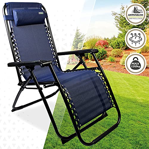 Aktive 62190 - Hamaca plegable, gravedad cero, color azul, Hamacas jardín, con cojín, mide 65x90x108 cm, Silla gravedad cero, estructura acero cromado, Aktive Garden