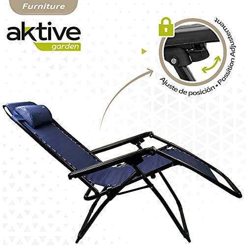 Aktive 62190 - Hamaca plegable, gravedad cero, color azul, Hamacas jardín, con cojín, mide 65x90x108 cm, Silla gravedad cero, estructura acero cromado, Aktive Garden