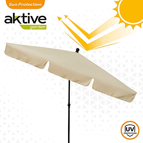 Aktive 85090 - Sombrilla terraza exterior, Sombrilla rectangular, Sombrilla balcón rectangular, filtro UV, color crema, 200x150 cm, palo flexible, altura regulable, Aktive Garden