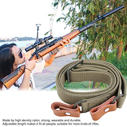 Al Aire Libre Ajustable 2 Puntos Caza Rifle Sling Correa Hecha por Nylon de Alta Densidad y Cuero de Vaca Fuerte usable y Duradero(Army Green)