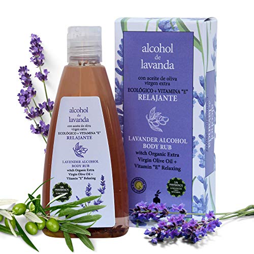 Alcohol Corporal de Lavanda para Masajes, enriquecido con Aceite de Oliva Virgen Extra y Vitamina E. Elaboración 100% artesanal sin parabenos