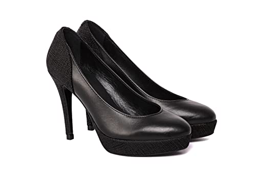 ALEX ORÁA Zapato de Tacón Cerrado de Punta Redonda con Plataforma para Mujer Diseño en Napa y Ante (Numeric_37)