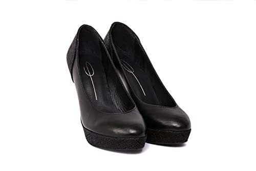 ALEX ORÁA Zapato de Tacón Cerrado de Punta Redonda con Plataforma para Mujer Diseño en Napa y Ante (Numeric_37)