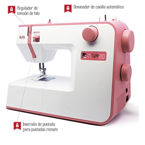 ALFA - Máquina de Coser, Style 20, Rosa, 10 Puntadas, 30 x 19 x 41 Cm, Accesorios Incluidos