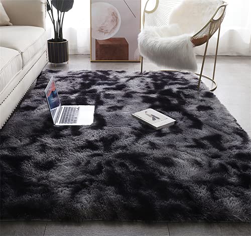 Alfombra de Felpa, Alfombra mullida, Alfombra Antideslizante para el hogar, Felpudo Cuadrado, Adecuado para la decoración de Salas de Estar y dormitorios (Gris Oscuro, 80x160cm)
