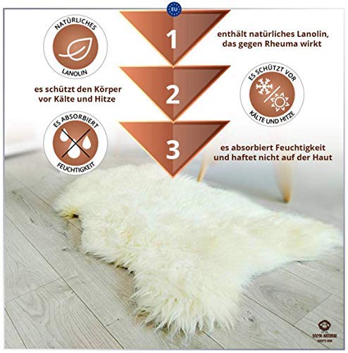 Alfombra de pelos Largo 85 - 100 cm - Hecha de Piel Real Alfombra Pelo Cordero Oveja dormitorios Sala de Estar vivero decoración 100% Natural Blanco