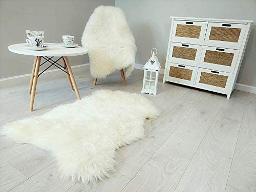 Alfombra de pelos Largo 85 - 100 cm - Hecha de Piel Real Alfombra Pelo Cordero Oveja dormitorios Sala de Estar vivero decoración 100% Natural Blanco