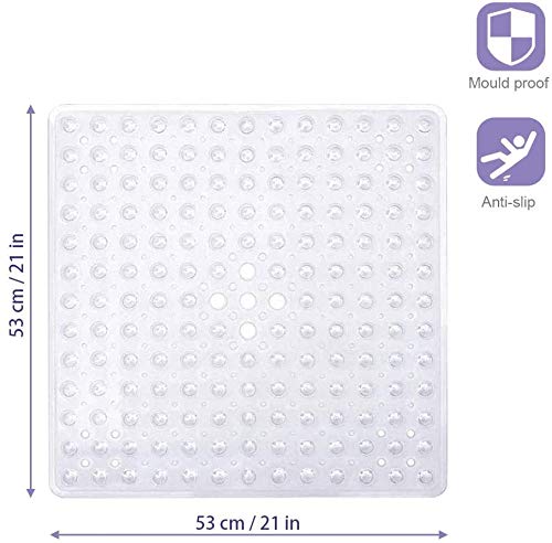 Alfombrilla Transparente Antideslizante para Baño, Alfombrilla Cuadrada Antideslizante para Ducha, Orificio Con Fugas Con Ventosa, Utilizada en Baños Familiares, Hoteles o Duchas para Mascotas