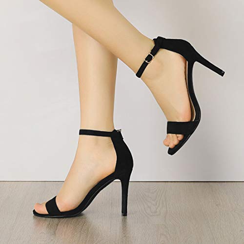 Allegra K Sandalias de tacón alto con correa al tobillo para mujer, color Negro, talla 38.5 EU