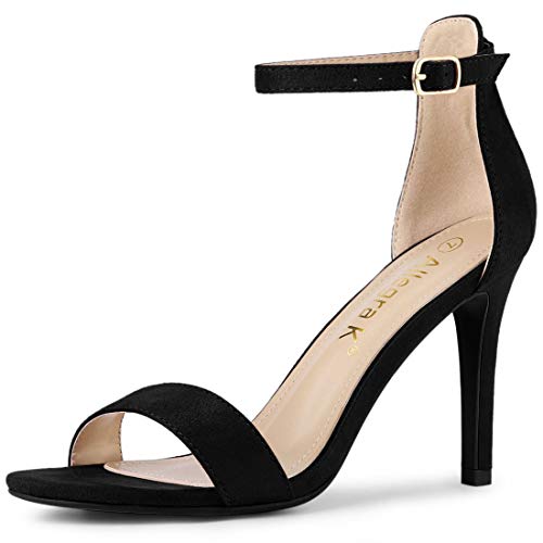 Allegra K Sandalias de tacón alto con correa al tobillo para mujer, color Negro, talla 38.5 EU