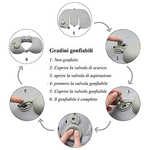 Almohada Cervical Inflable y Ultraligera: Almohada Viaje con Antifaz para Dormir y Tapones para los oídos, Almohadas Hinchable desinflado de 3 s, Almohada de Viaje en avión, Tren (40x28cm)