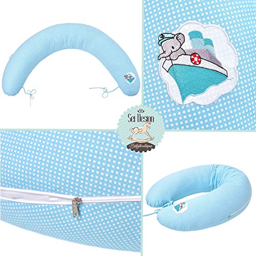 Almohada de enfermería, cojín de lactancia, de calidad, marca SeiDesign 170 x 30 cm, que consiste en el llenado de bolas de fibra - muy suave y cómodo. Cierre de la funda con cremallera y bordado de alta calidad.
