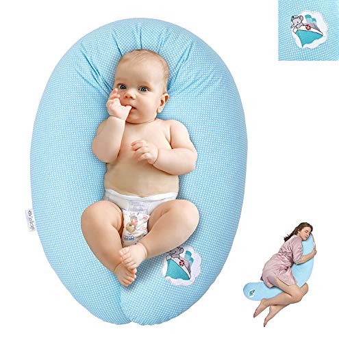 Almohada de enfermería, cojín de lactancia, de calidad, marca SeiDesign 170 x 30 cm, que consiste en el llenado de bolas de fibra - muy suave y cómodo. Cierre de la funda con cremallera y bordado de alta calidad.