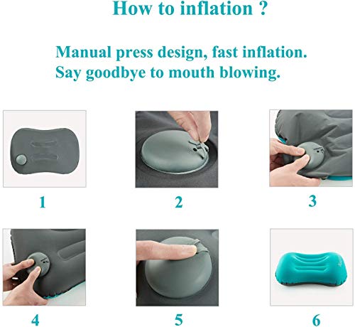 Almohada Hinchable de Playa, Almohada Camping,Manual Pressure, Almohada de Viaje Inflable,Almohada Inflable Ultraligera,Almohadas De Inflado Ergonómicas,Adecuado para Camping Playa,Viajes, Montañismo