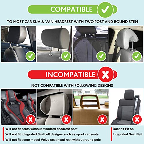 Almohada para reposacabezas de asiento de coche, almohada de espuma viscoelástica de terciopelo suave para el cuello para niños y adultos, ajustable en ambos lados, Duerme mejor en el coche