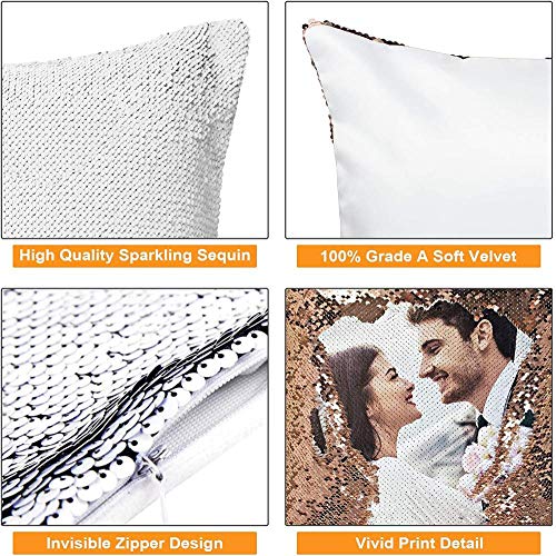 Almohada Personalizada con Foto, Cojín Lentejuelas Personalizado, para Amiga Mama Novios Aniversario Regalo, 40x40cm, Plata, Solo Funda de Almohada