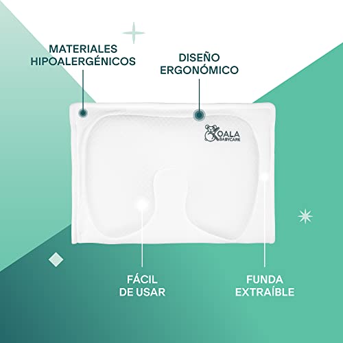 Almohada Plagiocefalia bebé de lactancia Koala Babycare® de memory foam para ayudar a prevenir y tratar la plagiocefalia (cabeza plana) con funda extraíble (con 2 fundas de almohada) - Blanco